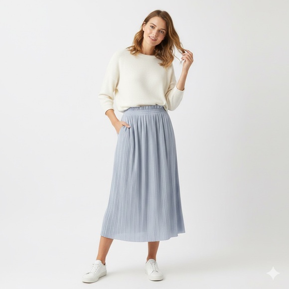 OAK + FORT Dresses & Skirts - Oak and Fort MIDI Pleated Skirt Misty Blue Size XS